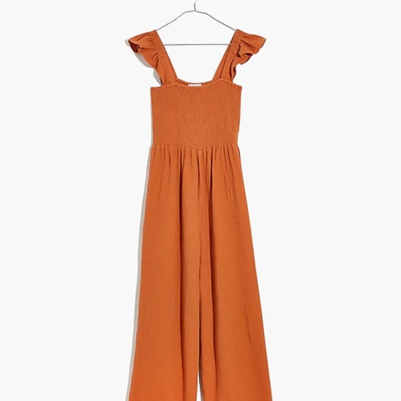 Madewell Burnt Orange Light Spun Lucie Flutter Sleeve Jumpsuit